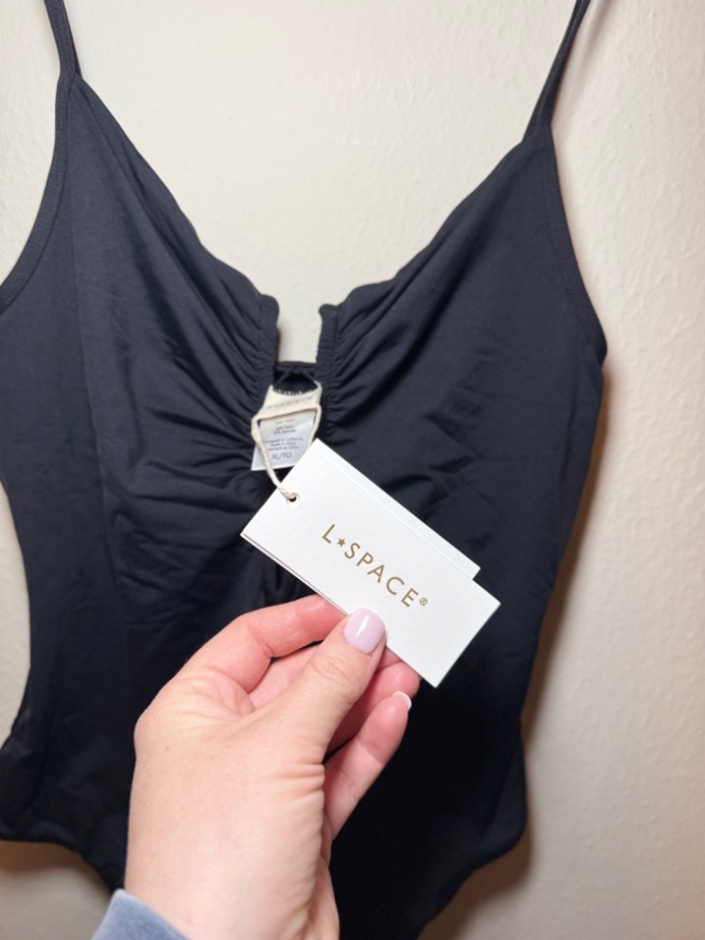 L*Space Roxanne One Piece Bitsy Swimsuit XL Black Ruched Plunge NWT - Picture 3 of 7